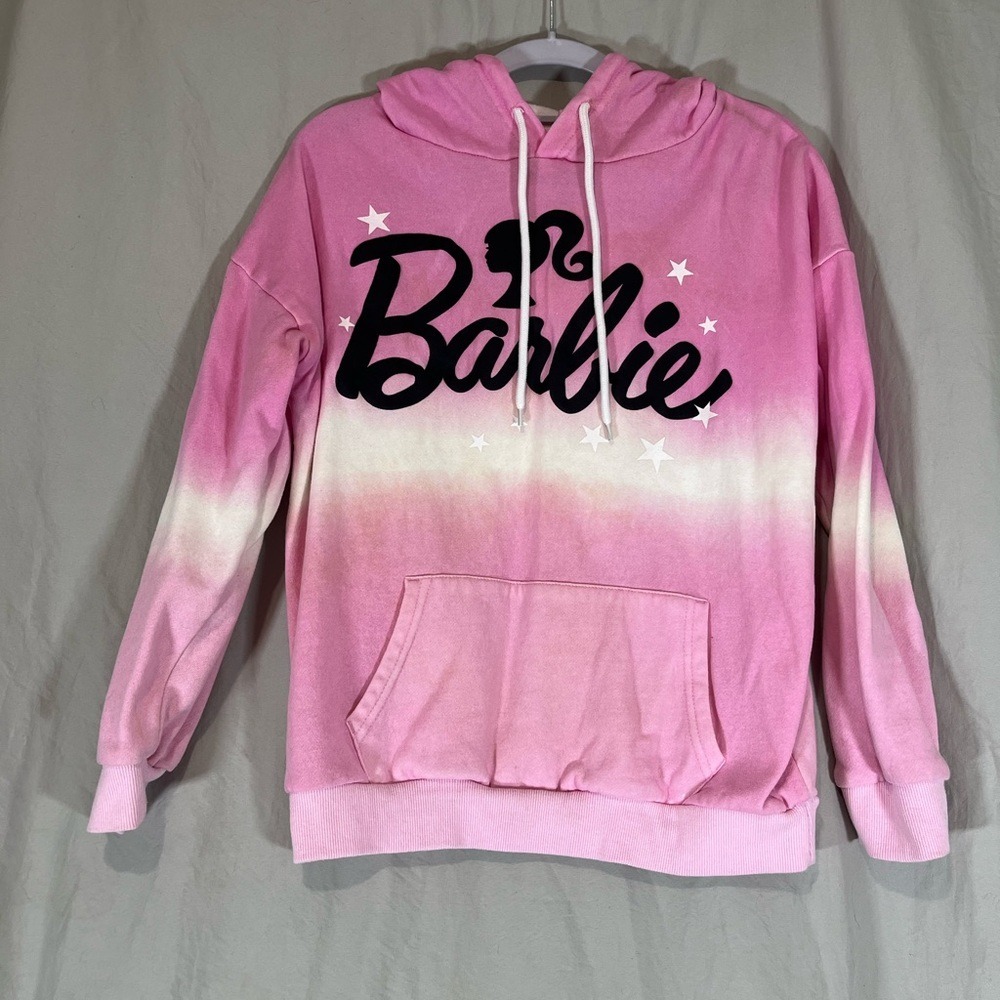 Barbie Pink Ombre Logo Hoodie Sweatshirt XS Stars Dip Dye Fleece LH12402HG
